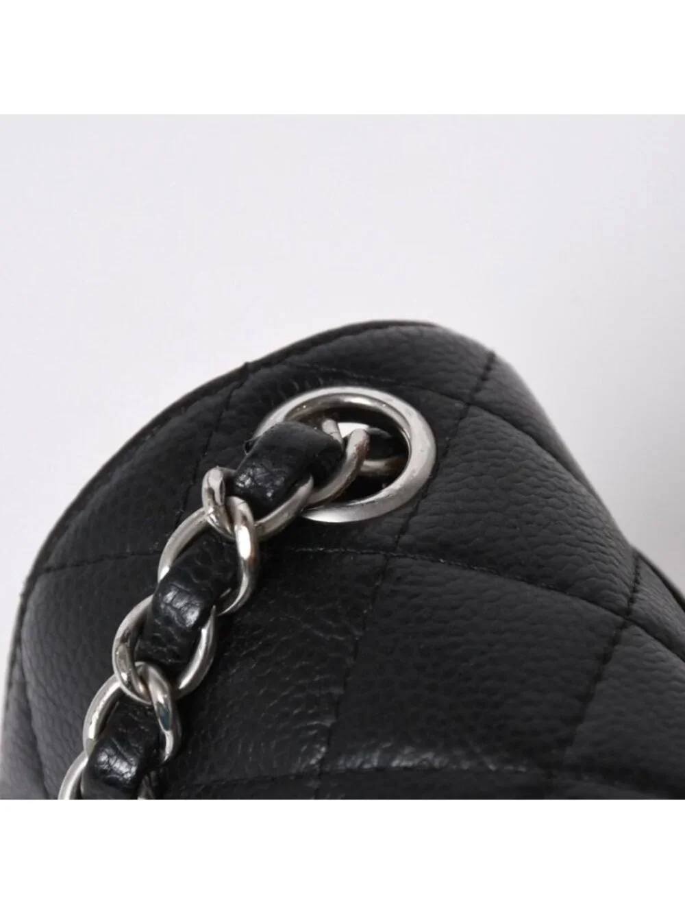 Chanel Mini Quilted Chain Shoulder Bag 17 Caviar Leather Black Silver
